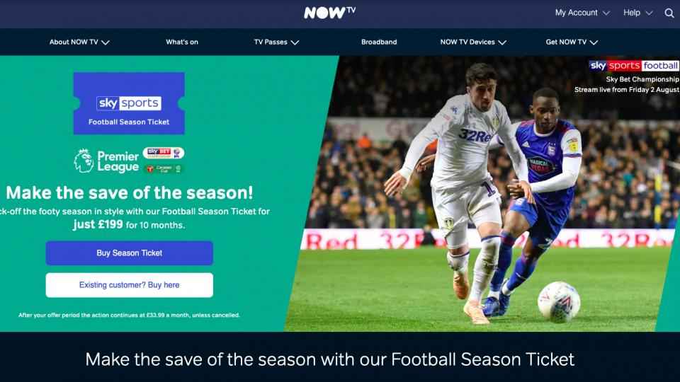 Сэкономьте более 40% на абонементе Sky Sports Pass от Now TV